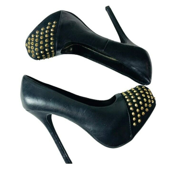 Brash Womens Stiletto Pumps Gold Studs Heels Black Faux Leather Shoes Size 8 - Picture 7 of 9